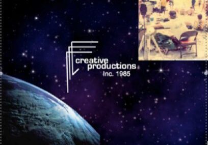 Creative Productions logo with space background, 1985.